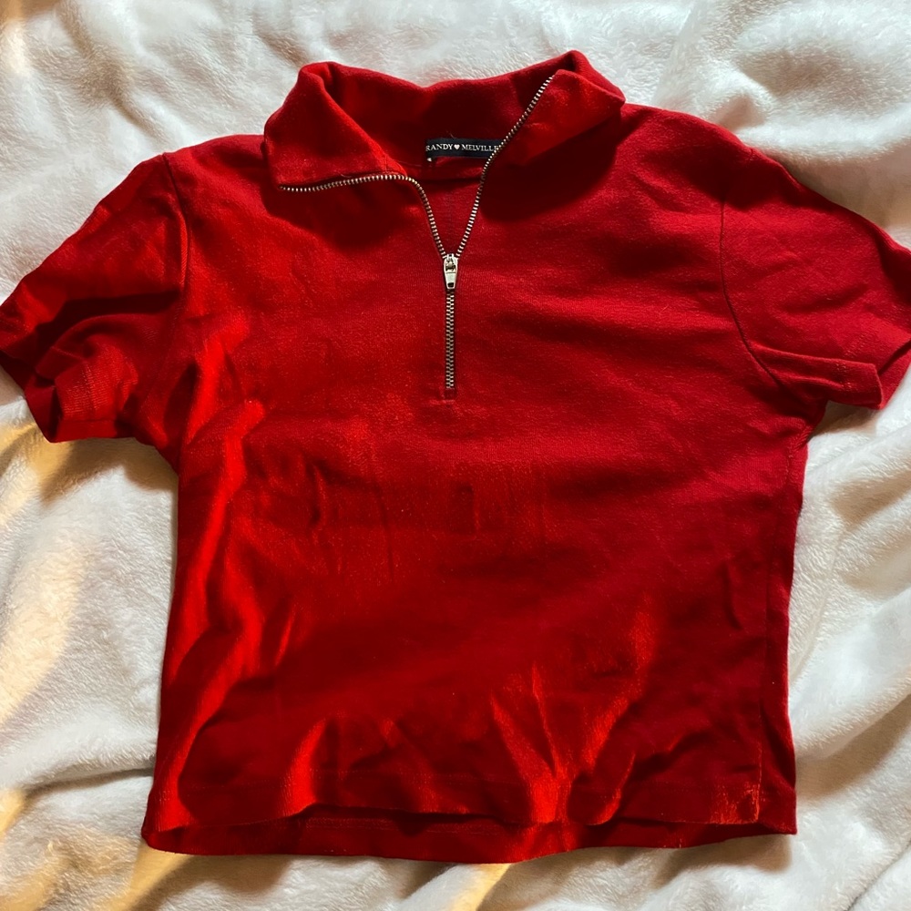 brandy melville red polo zip crop top